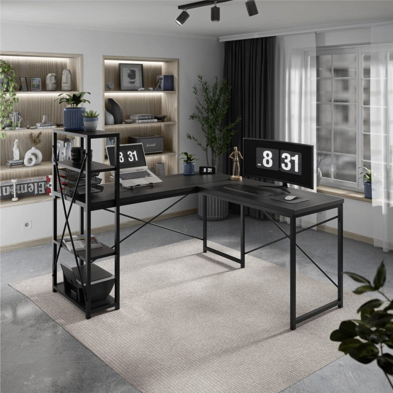 Corner desk with shelves Leader 5.9 Black 145 cm