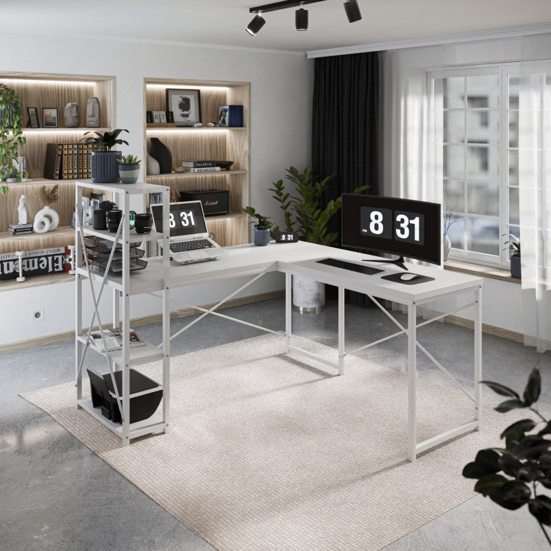 Corner desk with shelves Leader 5.9 White 145 cm