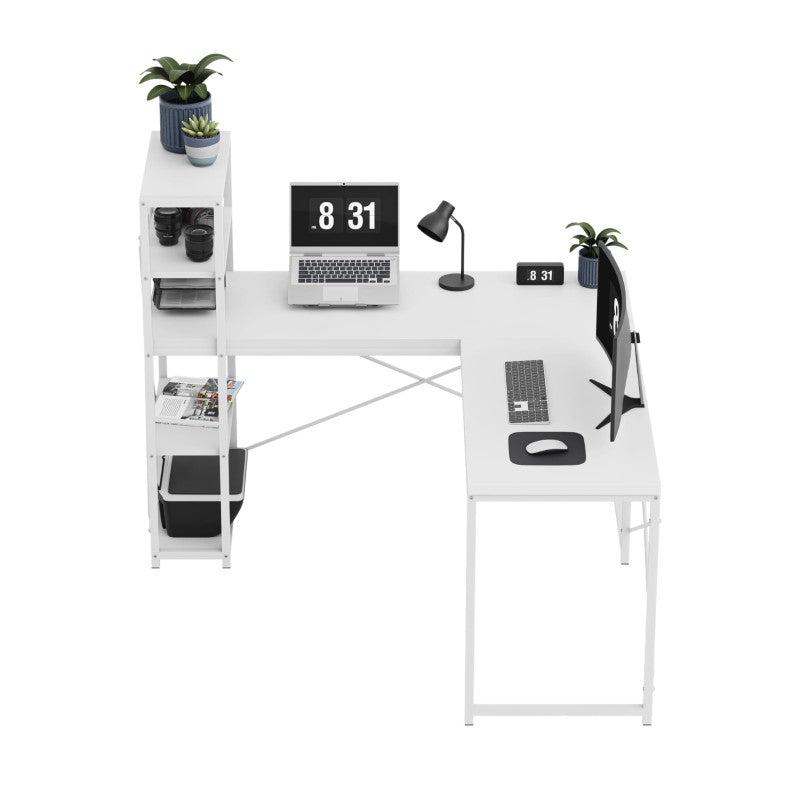 Corner desk with shelves Leader 5.9 White 145 cm