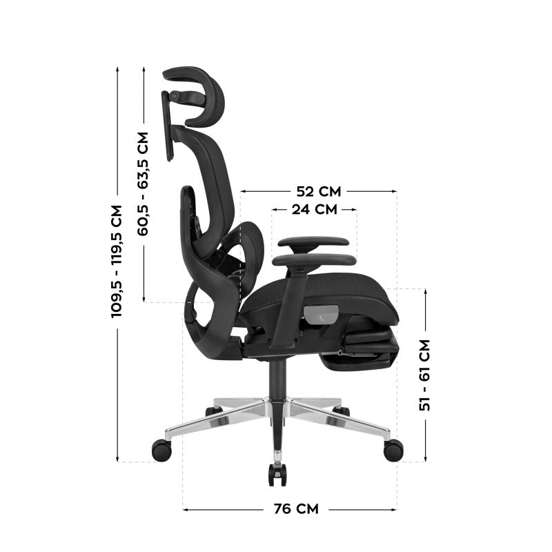 Ergonomic chair with footrest Expert 9.3 Black