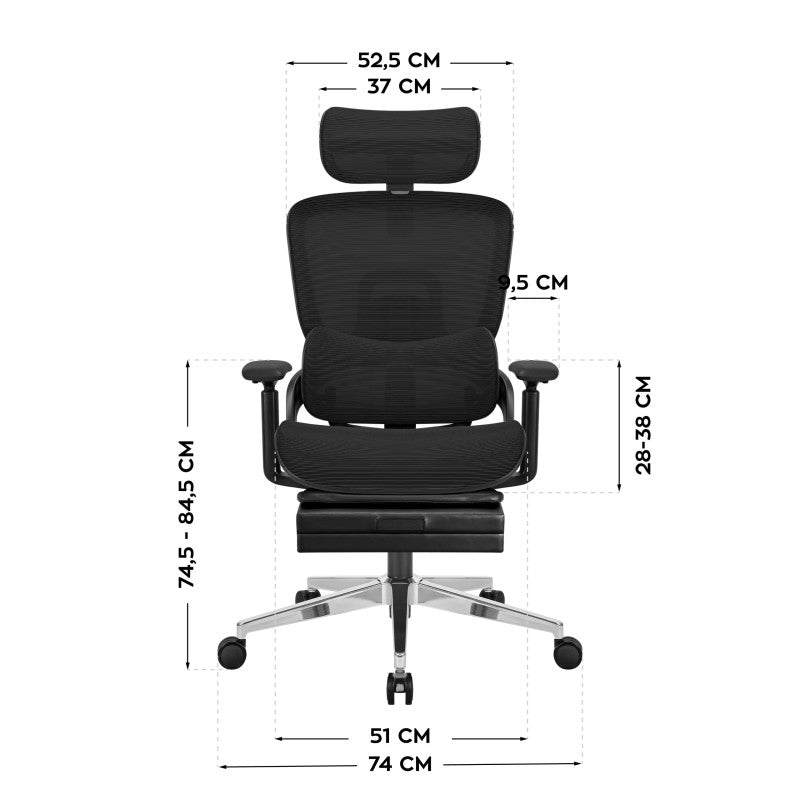Ergonomic chair with footrest Expert 9.3 Black
