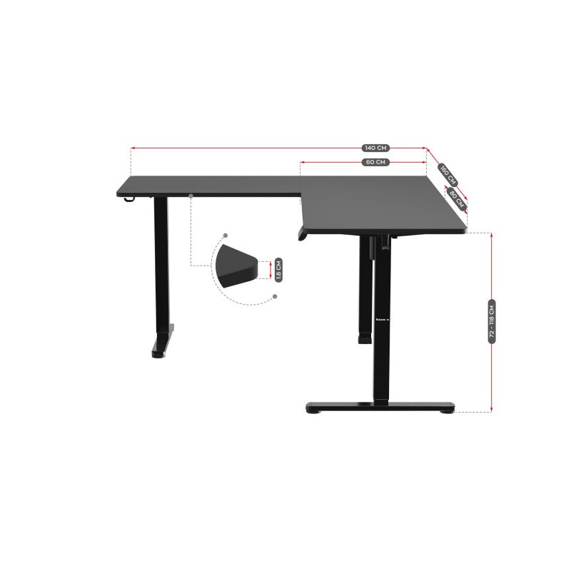 Hero 9.5 Black 160 cm electric corner gaming desk